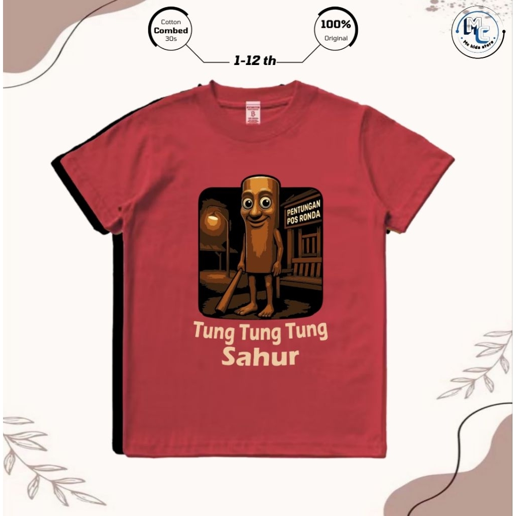 MCkids store Baju kaos Distro Tung Tung Sahur Anak Laki laki/Anak Prempuan Umur 1-12 Tahun Bahan Cot