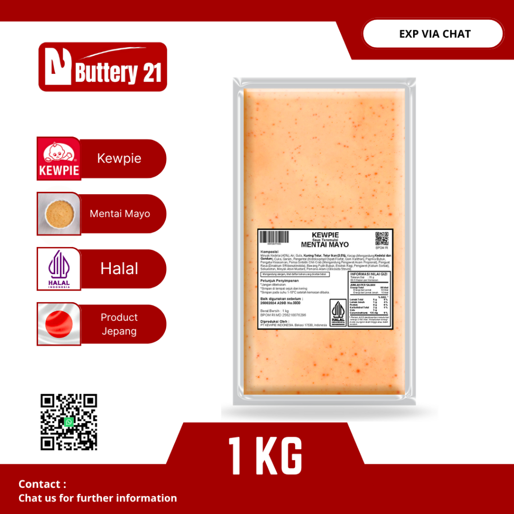 

KEWPIE SAUS TEREMULSI MENTAI MAYO 1 KG/SAUS MENTAI/SAUS MAYO/MAYONAISE/SAUCE