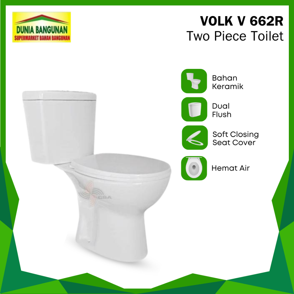Closet Duduk Volk 662R  Two Piece Toilet Kloset Duduk Volk Toilet AS 25 CM
