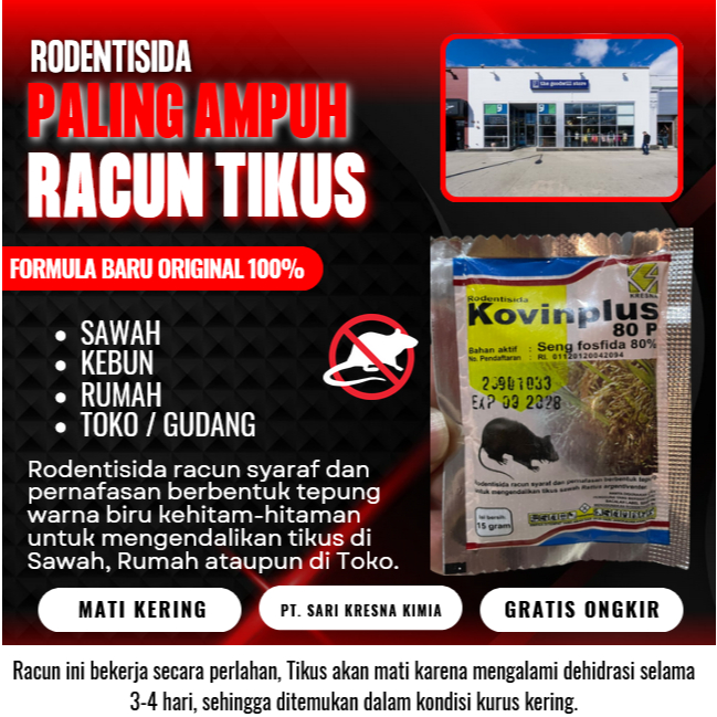 RACUN TIKUS KOVINPLUS ORIGINAL 80P PALING AMPUH 100% MATI KERING 15gr 100gr 1kg RODENTISIDA