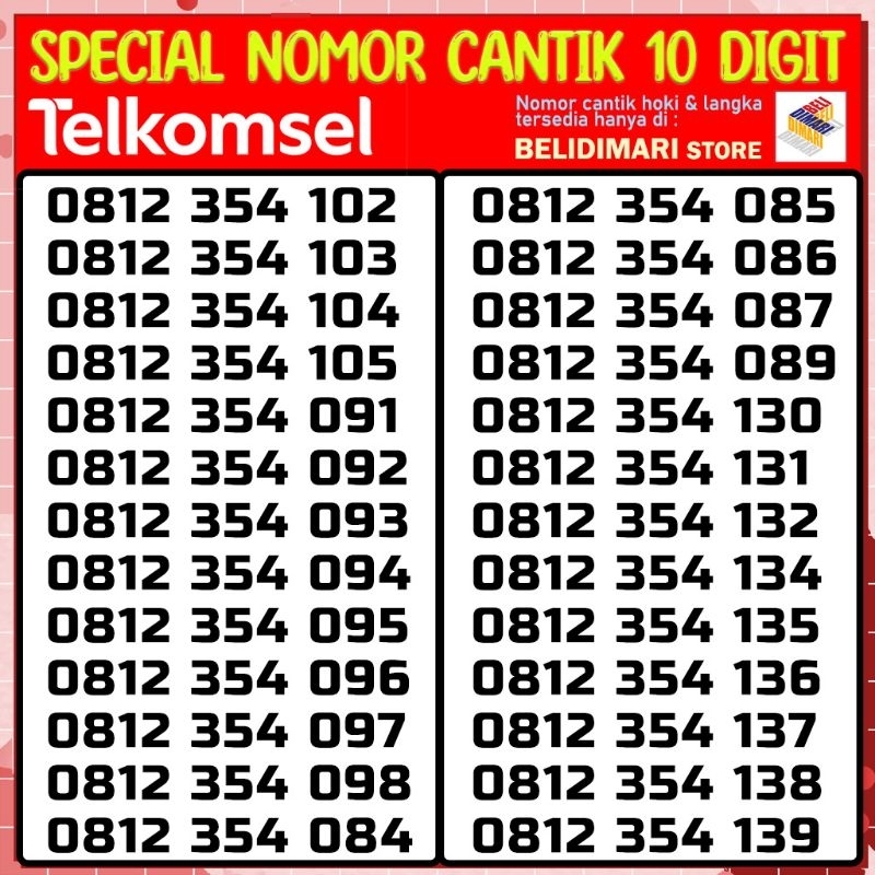 Kartu Perdana Telkomsel  Nomor Cantik 10 Digit Free Kuota 260GB 5G