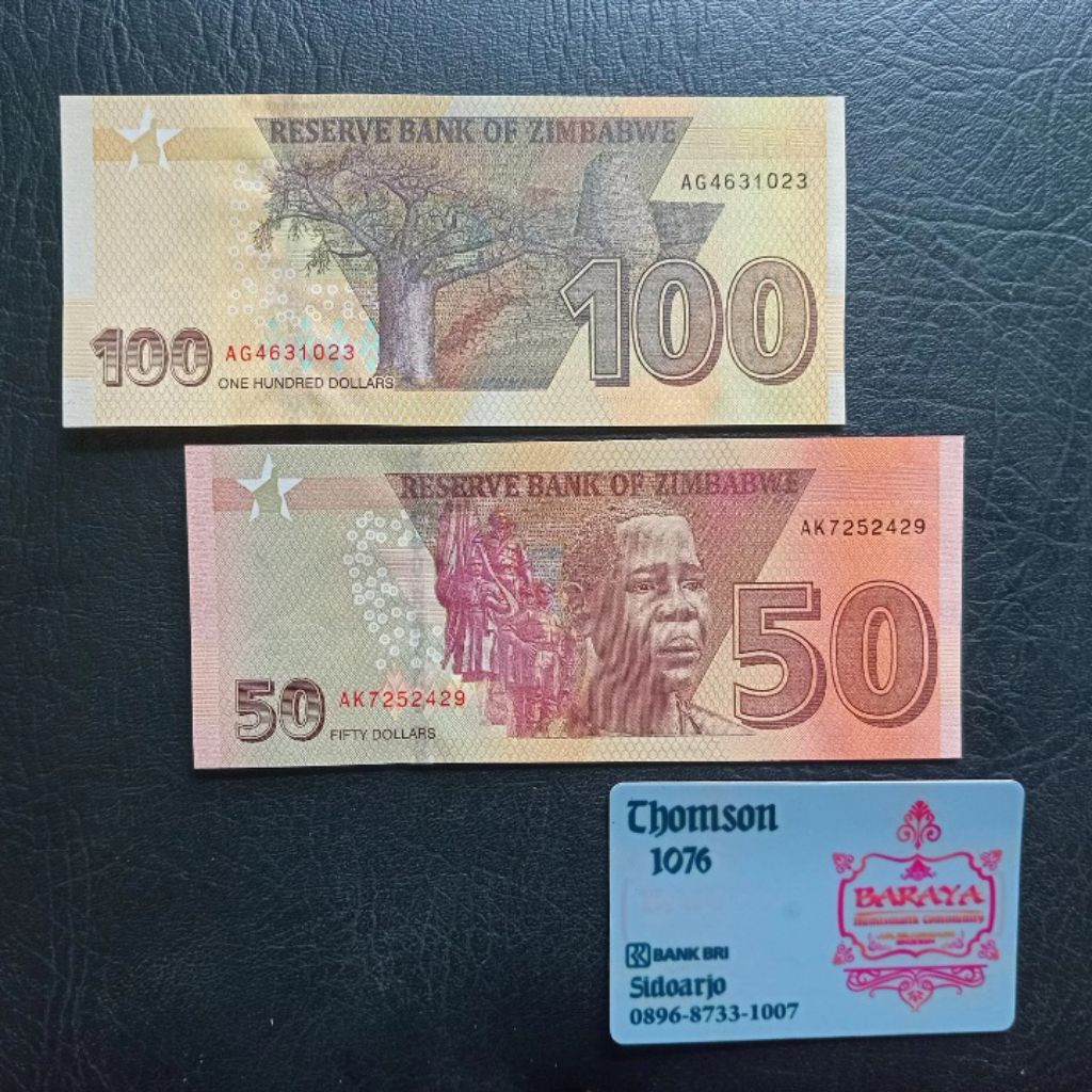 100 & 50 dollar zimbabwe UNC