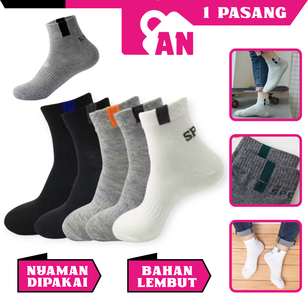 1PASANG Kaos Kaki Sport Semata Kaki Pria Wanita Fashion Kaus Kaki Stocking Atas Mata Kaki Cewek Cowo