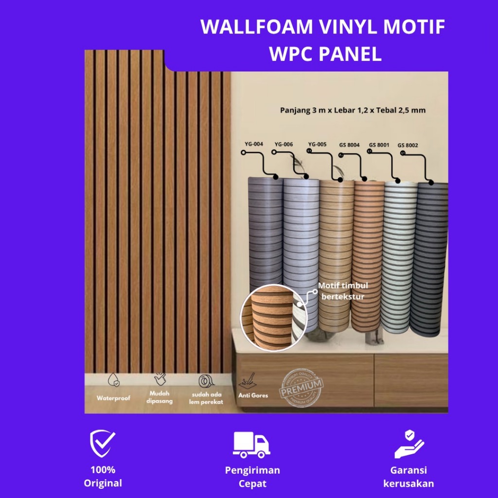 WALLFOAM Motif WPC PANEL UK Lebar 120CM x Panjang 3M / Wallfoam Dinding Vinyl / Foam Roll Sticker