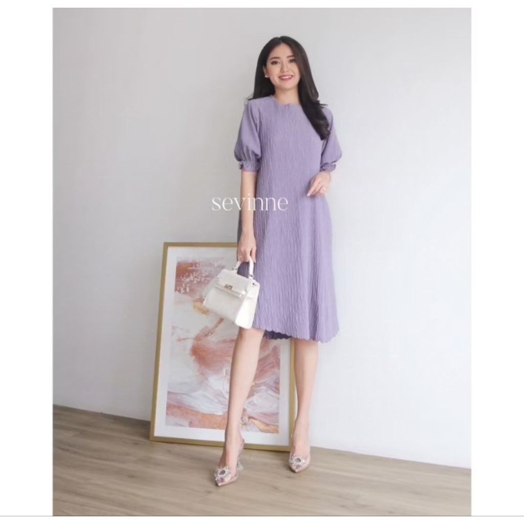 [SALE] Sevinneclothing - Bumil Friendly - Carven Dress + Tali Pinggang - Lilac Periwinkle Korean Par