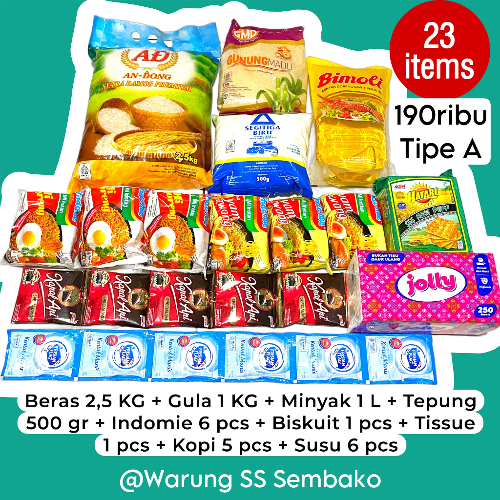 

Paket Sembako 190ribu - Belanja Bulanan Kebutuhan Pokok Hampers Bingkisan Hadiah Sedekah Paket Lengkap Komplit Isi Banyak Kemasan Kardus Dus Box