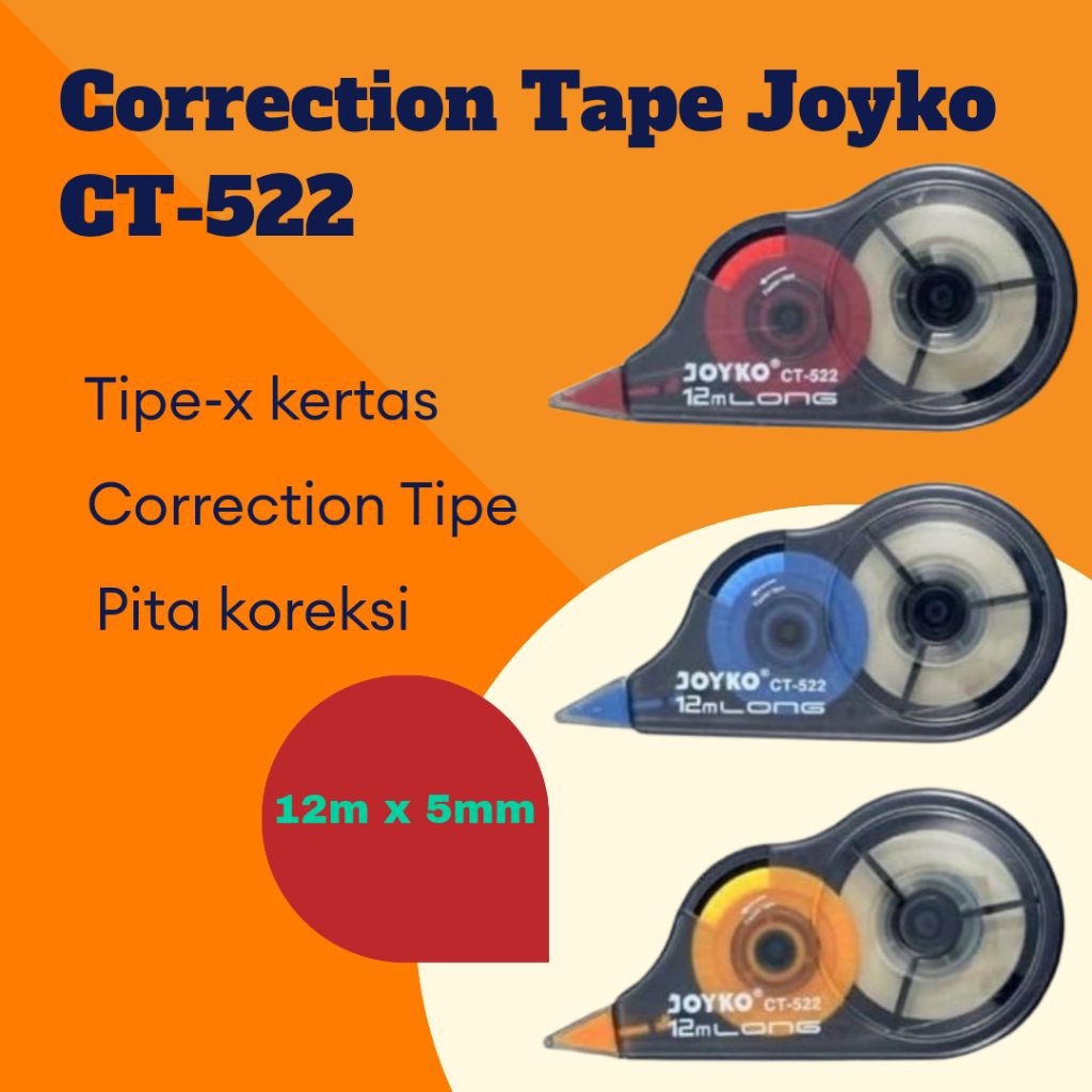 

Correction Tape Tipex Kertas Pita Koreksi Joyko CT-522 P 12m x 5mm