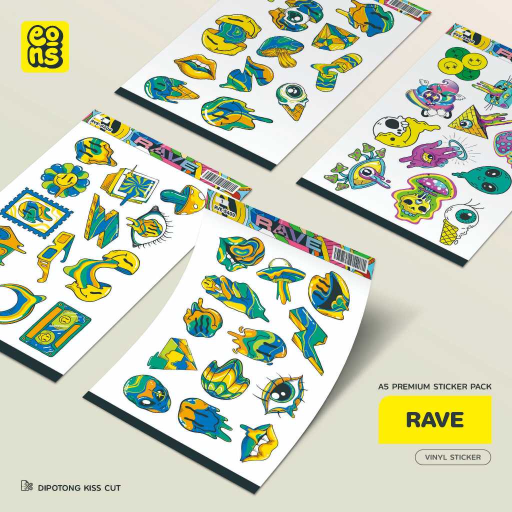 

Stiker Pack RAVE Waterproof Aesthetic- untuk Laptop, Motor, dan Helm - Paper Stationery