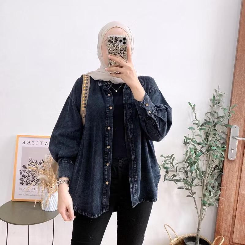 KEMEJA JEANS WANITA POLOS OVERSIZE / KEMEJA JEANS WANITA OVERSIZE
