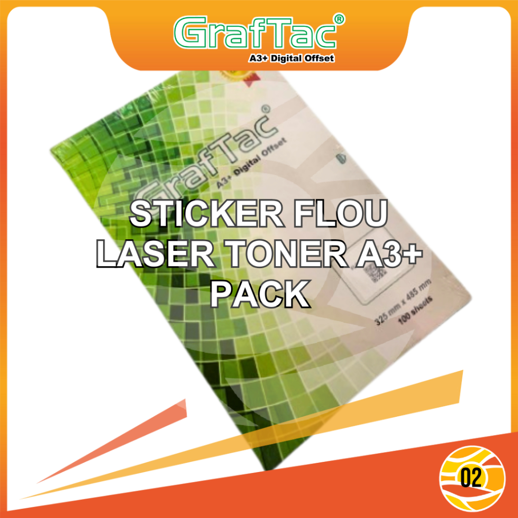 

Graftac Sticker Kertas Flou A3+ Orange Red Green Yellow Pink Stiker Digital Print Laser Toner - Pack