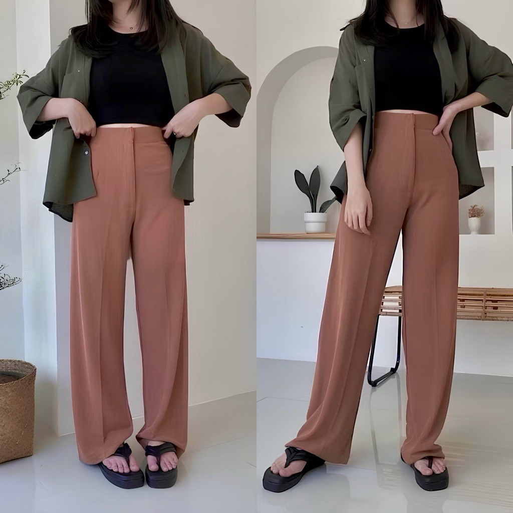 Cozie Pants Celana Cozie Pants Wanita Knit Premium Cozie Highwaist Celana Kulot Panjang Bawahan Wani