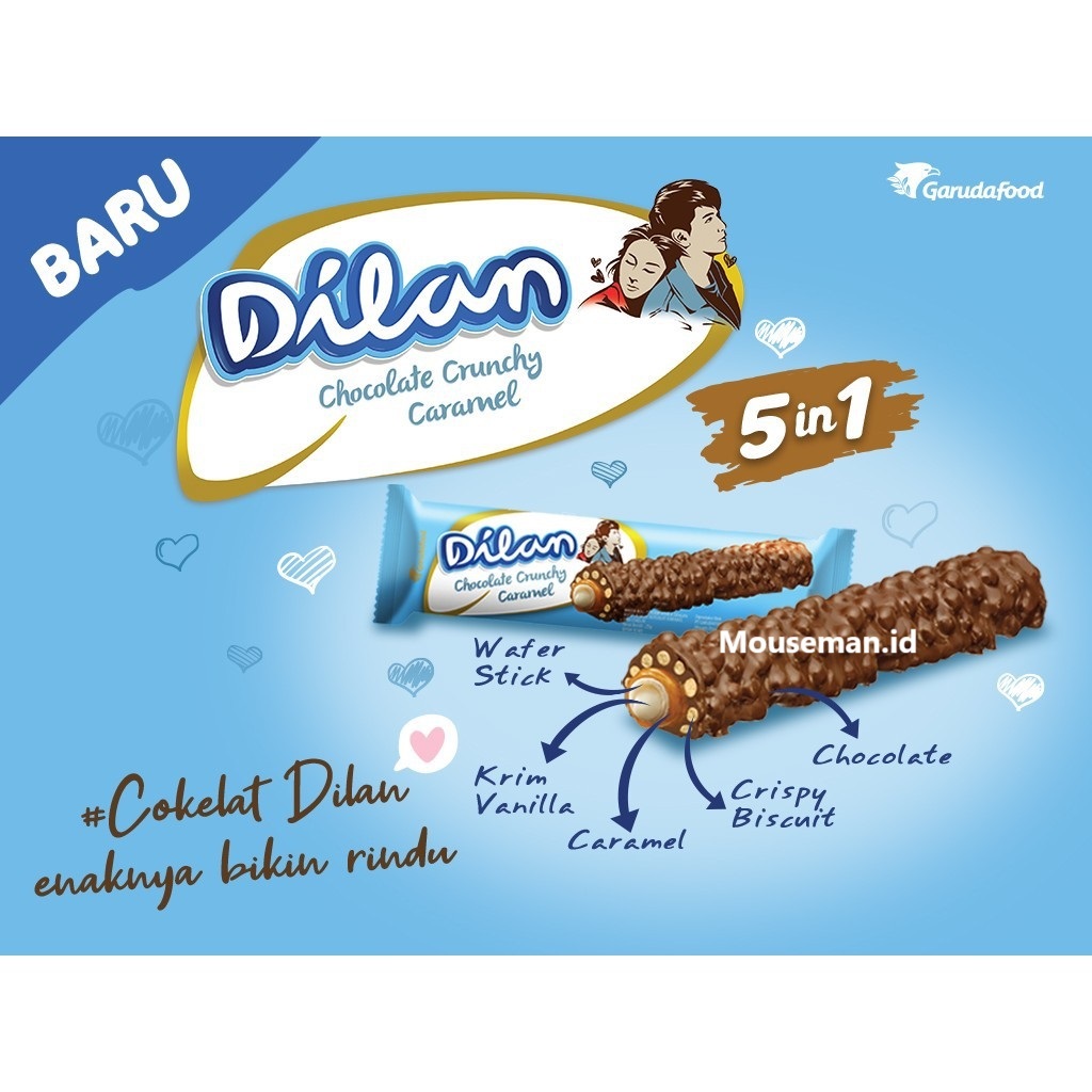 

Dilan 5in1 Chocolate Crunchy Caramel Choco Wafer Roll isi Krim Vanila dengan Krispi Biskuit Bersalut Karamel dan Cokelat 23gr