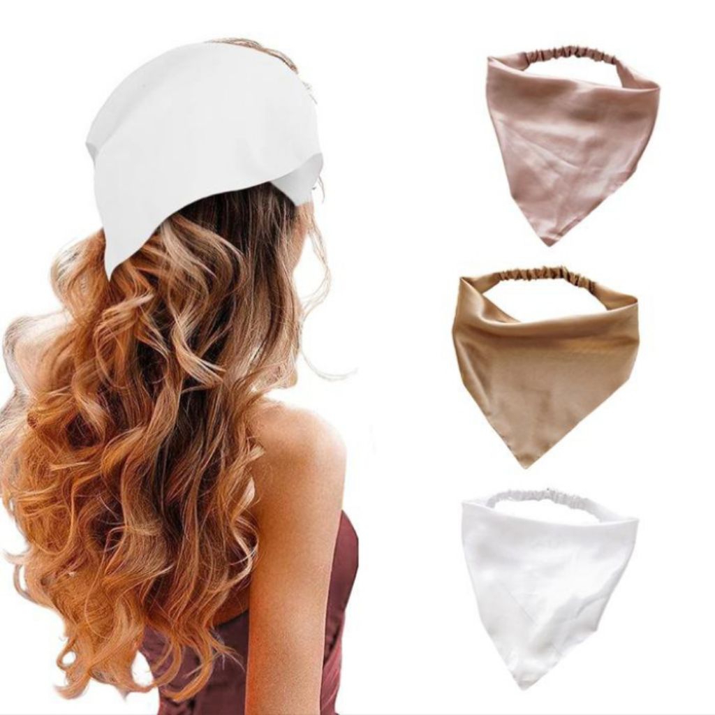 Bandana segitiga elastis scarf hair Korean style satin