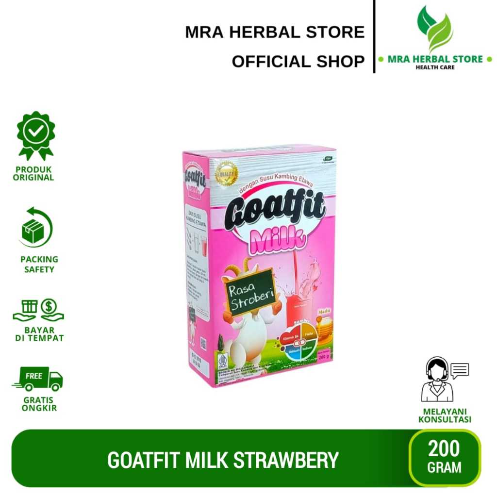 

Goatfit Milk Stroberi | Goat Fit Strawbery Susu Kambing Etawa Plus Roya Jely Per Box Kemasan 200 gr