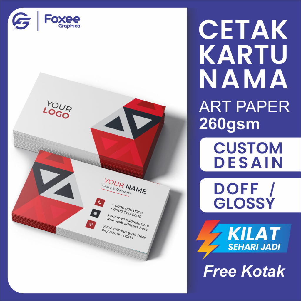 

Cetak Kartu Nama 1 Sisi/2 Sisi Bahan Art Carton 260 ( Free Kotak )