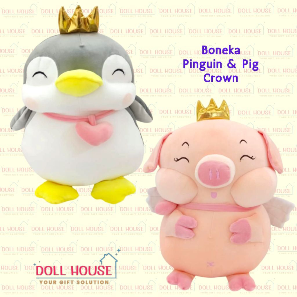Boneka Viral Pinguin / Boneka Viral Piggy / Boneka Pinguin Crown / Boneka Babi Crown / Boneka Aesthe