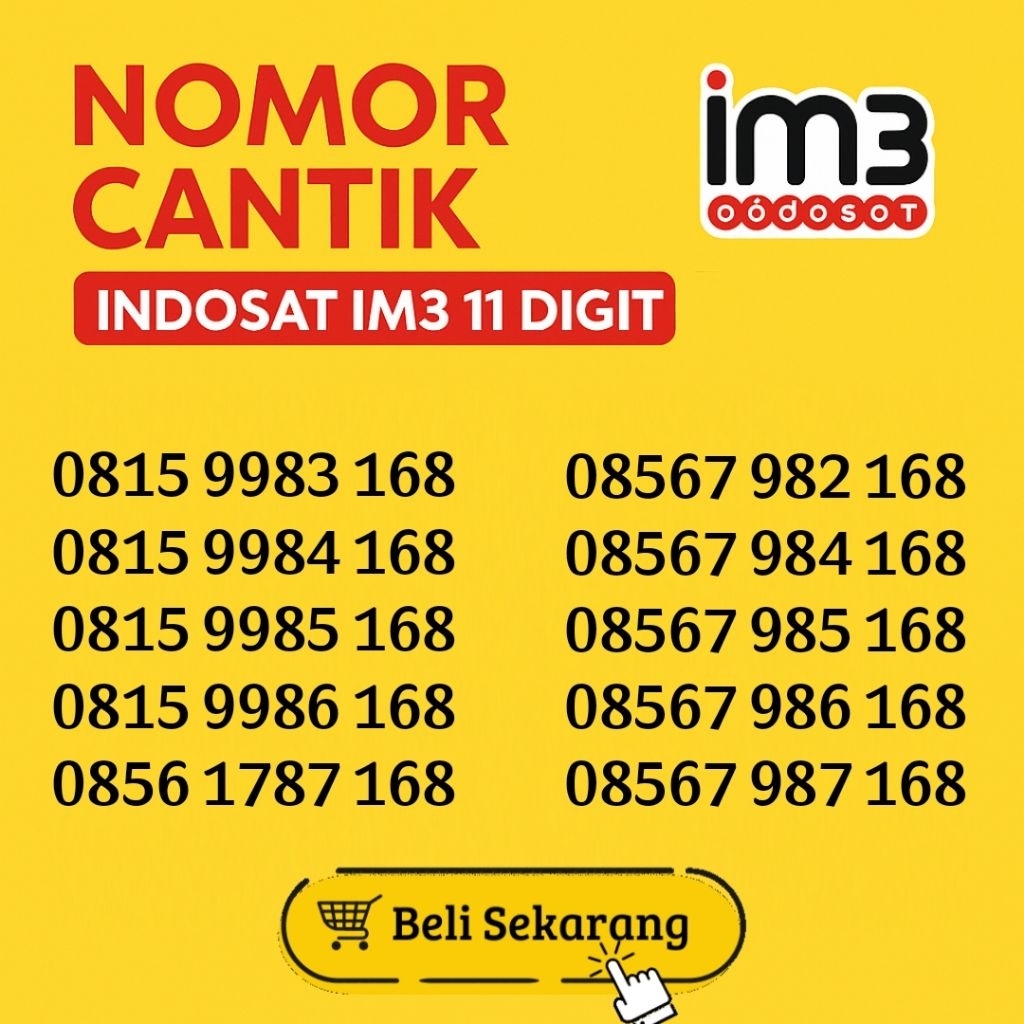 No Cantik Indosat 168 series, Nomor Cantik Im3 11 Digit 168 389 189 Seri Hoki