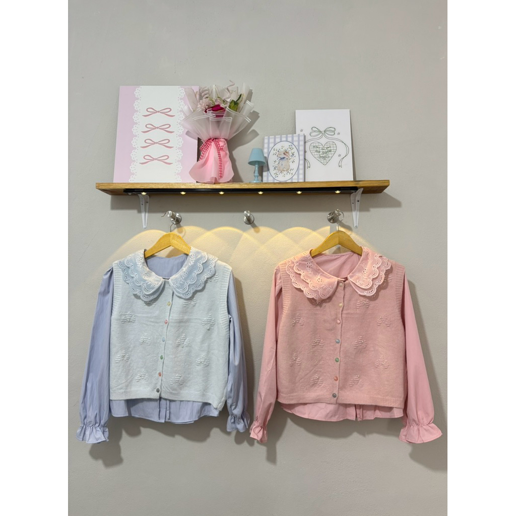 Blouse Wanita Korean Style + Vest Set Atasan Casual Lengan Panjang