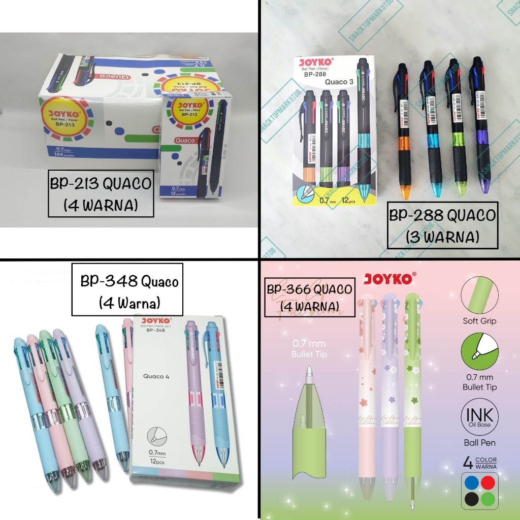 

Ball Pen Joyko Varian QUACO 4 Warna 0.7mm Original / Multicolor Ballpoint Pulpen 4in1 Aneka Warna Joyko Tip 0,7 Mili Per Pcs
