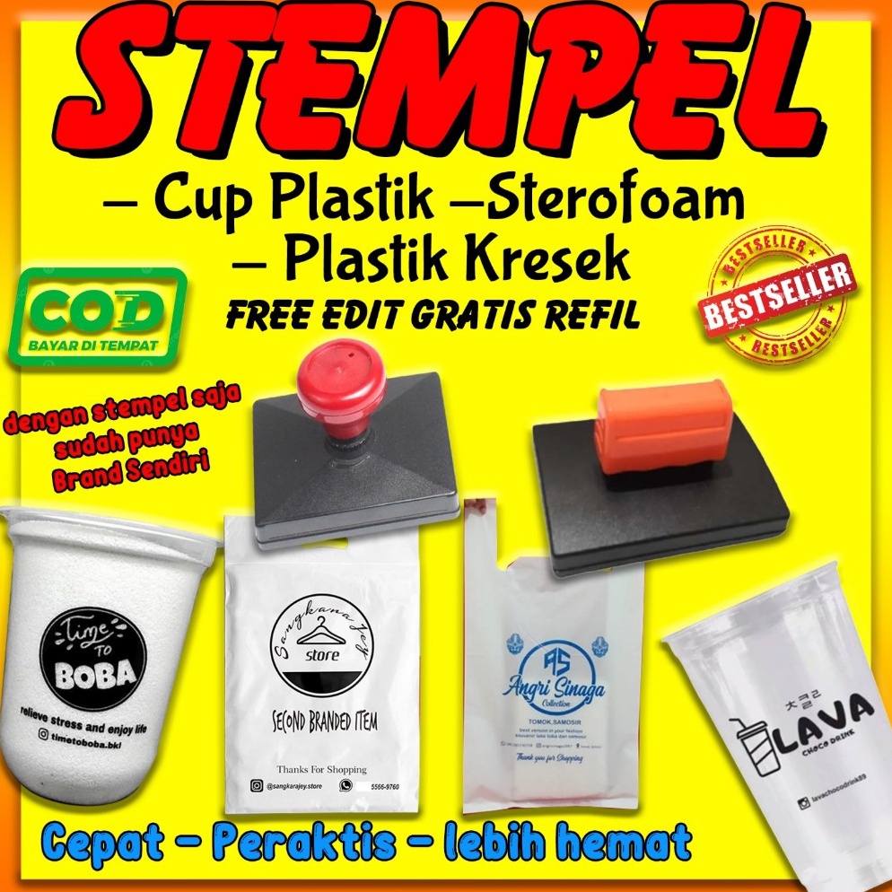 

KODE D73F stempel Gelas Cup Plastik CustomFree Tinta