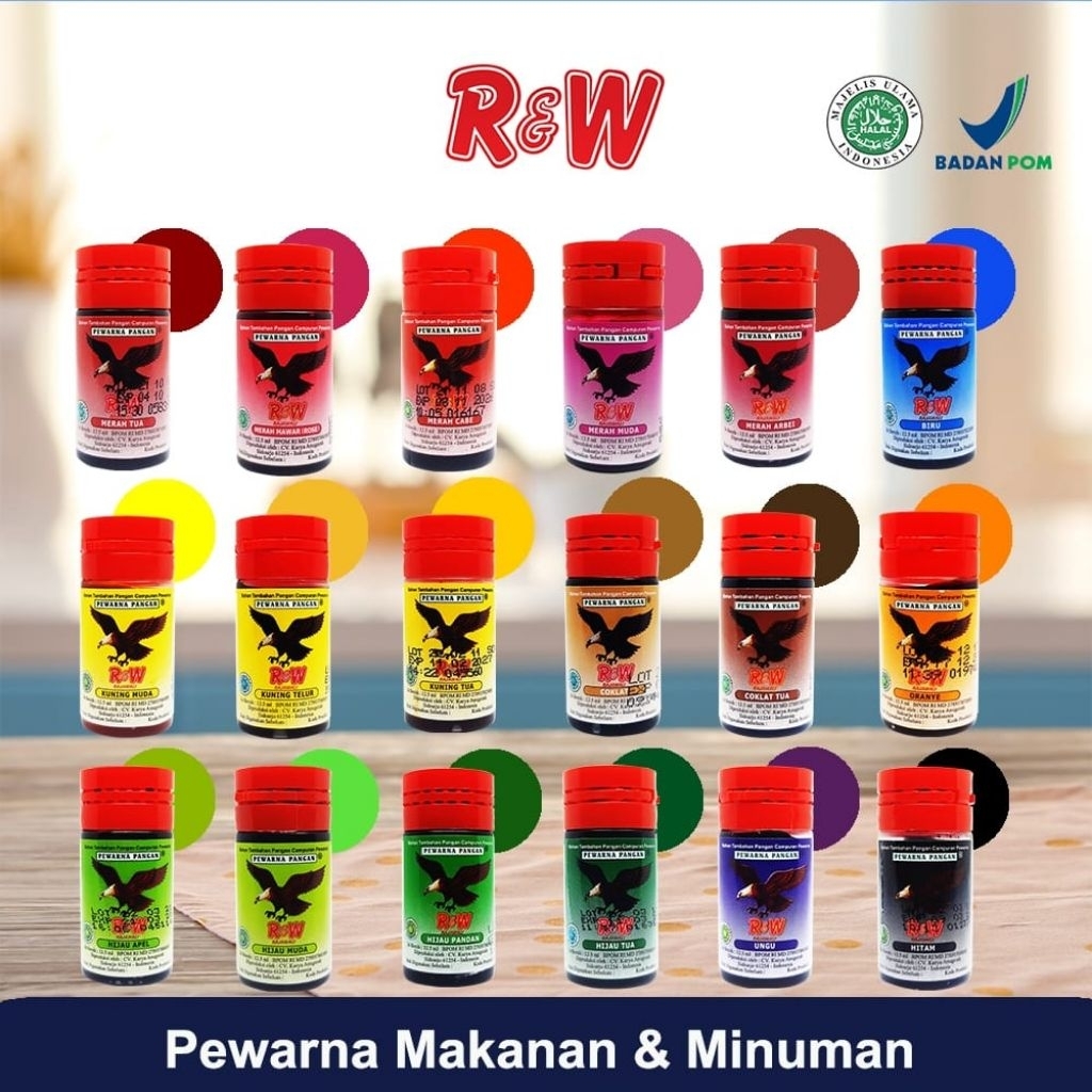

Pewarna Makanan Minuman Kue Rajawali R&W RW 12,5 ml