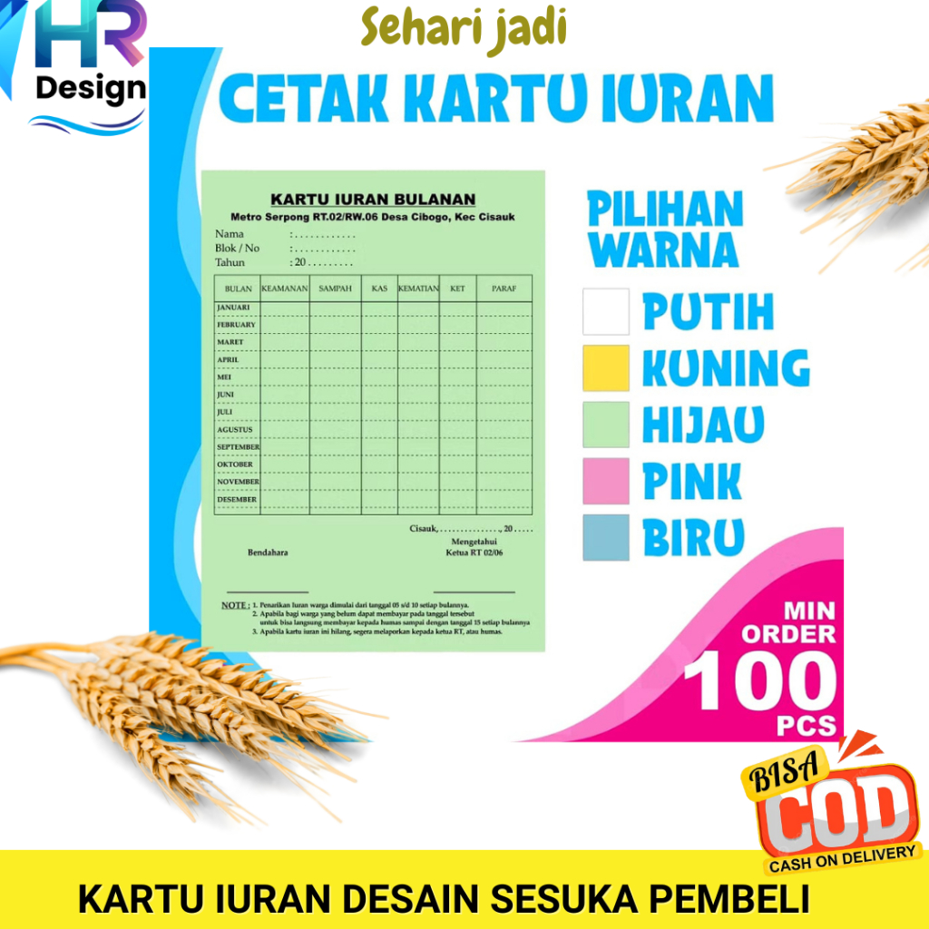 

KARTU IURAN RT,RW Kartu SPP, Absesnsi, Kartu Iuran custom - iuran ngaji Kartu iuran perumahan