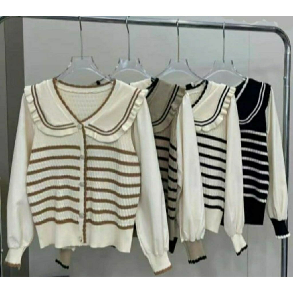 rajut cardigan renda kerah