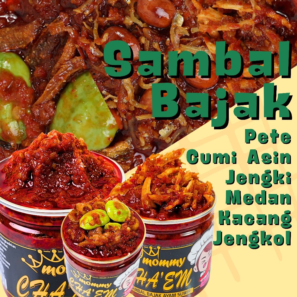 

Sambel Bajak Sambal Merah Pedas Manis Topping Pete Jengkol Ayam Suwir Ikan Teri Medan Jengki Cumi Asin Kacang / Kemasan Berat 200gr / Sambal mommy Cha'em