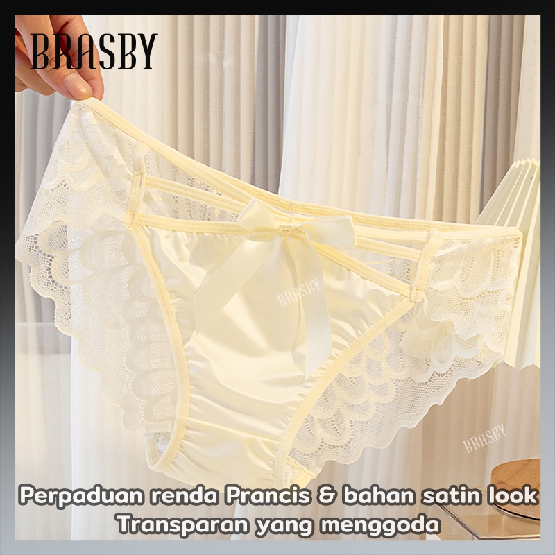 Brasby (3PCS) Celana Dalam Wanita Seksi Premium Bahan Brokat CD g string wanita transparan tali
