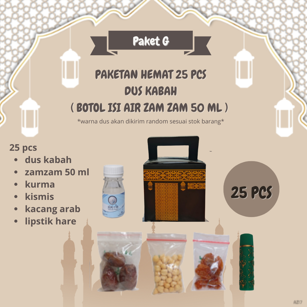 

paketan G hemat lipstik kabah untuk oleh oleh haji dan umroh 25 pcs ( botol isi air zam zam 50 ml )