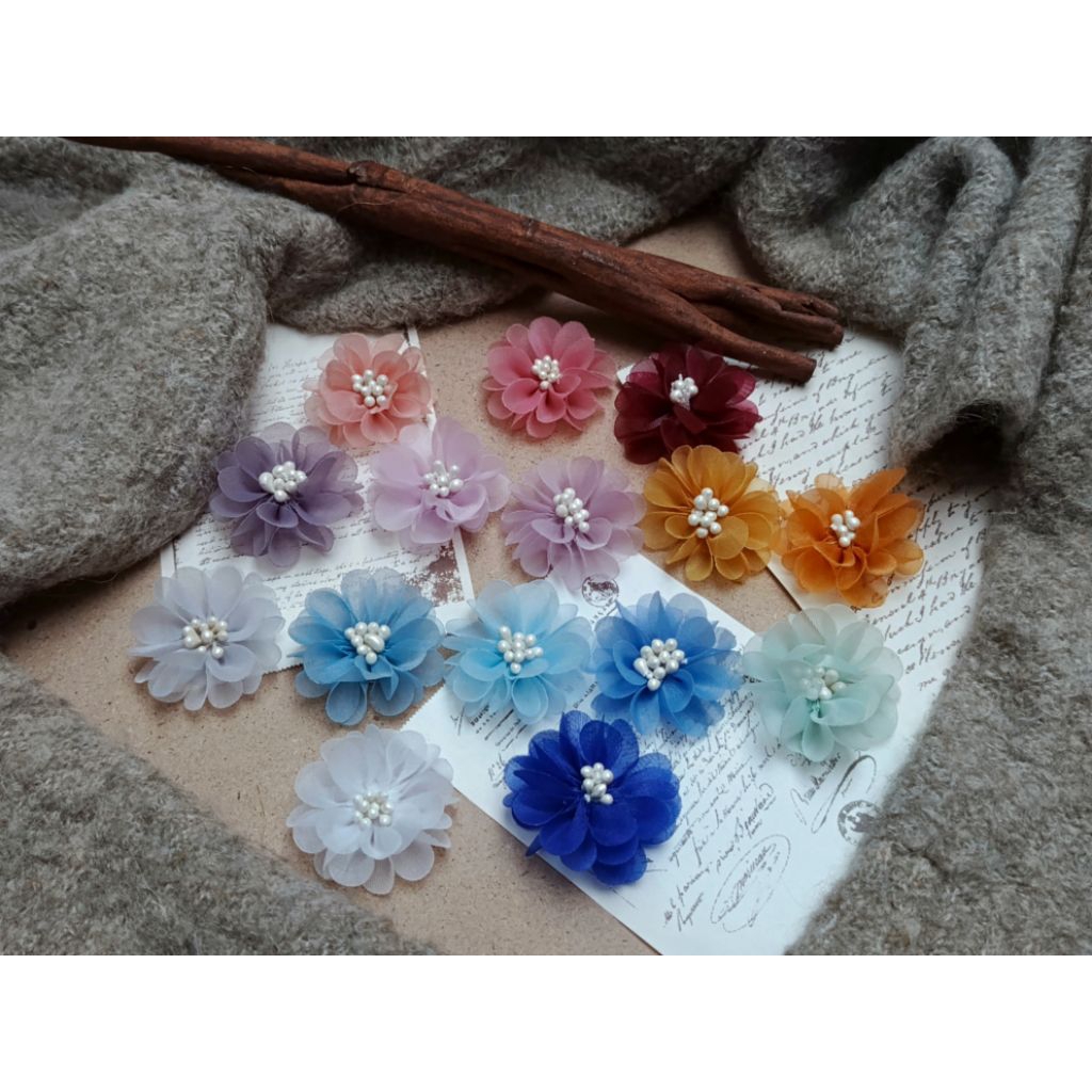 (1 kuntum 4cm) BUNGA ORGANZA/BUNGA ORGANZA 3D/ BUNGA MAHAR ORGANZA/BUNGA SOLDER ORGANZA