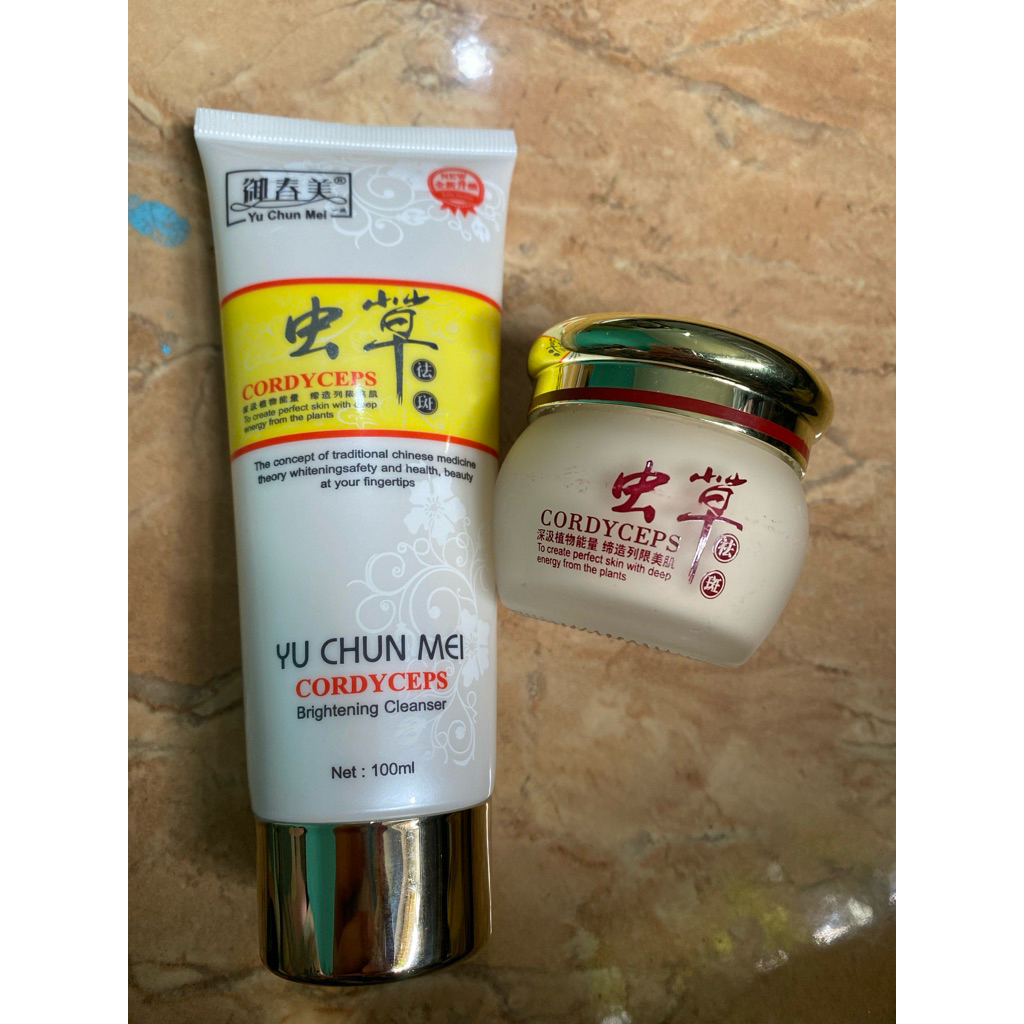 yu chun mei original import krim malam dan cleanser tube putih