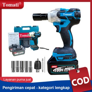 Tomati Impact wrench Cordless 199V 2 baterai mesin impact buka baut bor impact baterai inpek pembuka