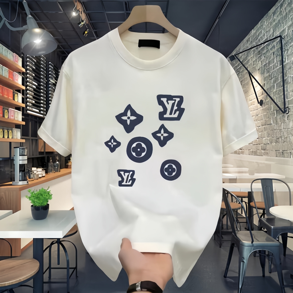 （COD）Outlets LV Logo Kaos Black White Oversized 20s Boxy Fit T Shirt Pria Wanita - Louis Vuitton 01
