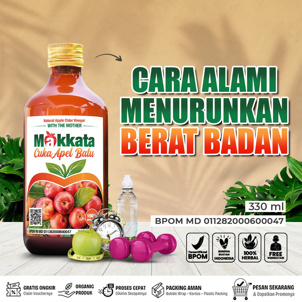 Cuka Apel Original Untuk Kesehatan Obat Diet Alami Detox Tubuh Cuka Apel Makkata 330ml BPOM