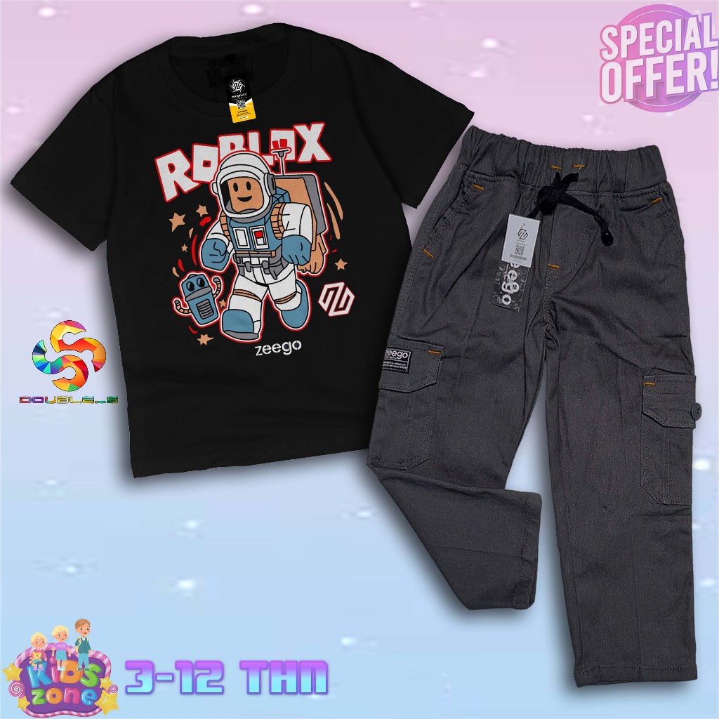 SETELAN ANAK ROBLOX BAJU ANAK LAKI-LAKI DAN PEREMPUAN COTTON 30S 3-12 TAHUN