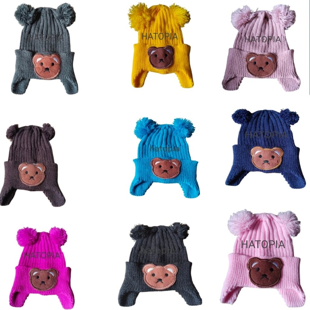 topi kupluk anak bayi motif beruang laki-laki/perempuan usia 0 - 1 tahun