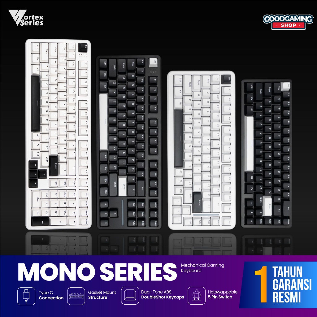 VortexSeries Mono Series 65 / 75 / 87 / 100 Layout FlexCut Wired Gasket Mount Keyboard