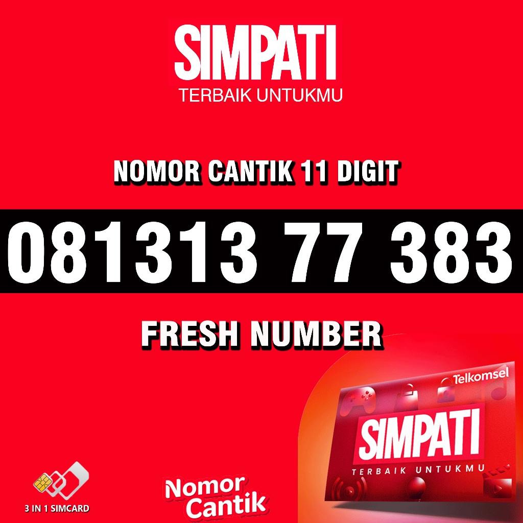 Kartu Perdana SIMPATI Nomor Cantik Simpati 081313 77 383 Nomer Cantik Telkomsel 11 DIGIT 1313