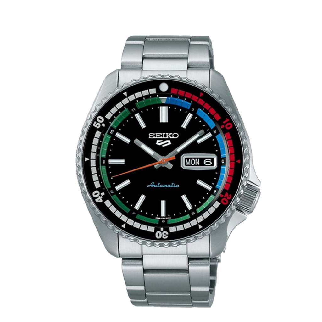 Jam Tangan Seiko 5 Sport Automatic Men Black Dial Silver Bracelet 42.5mm SRPK13K1