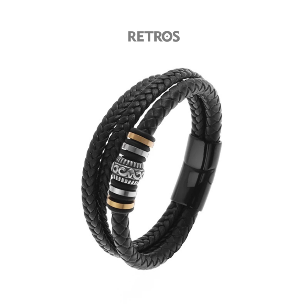 Gelang Kulit Geometris Emas Pria Model Casual Simple Kekinian | RETROS