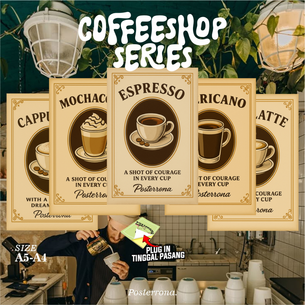 Poster Coffee shop Vintage | Stiker dinding koleksi kedai kopi