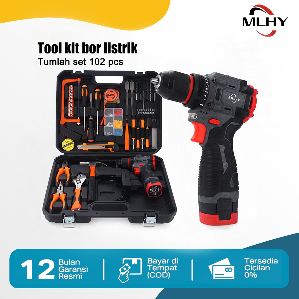 MLHY 102 PCS toolkit bor listrik Satu Set Alat Perkakas Bor Listrik Cordless Tang Obeng Palu Kunci