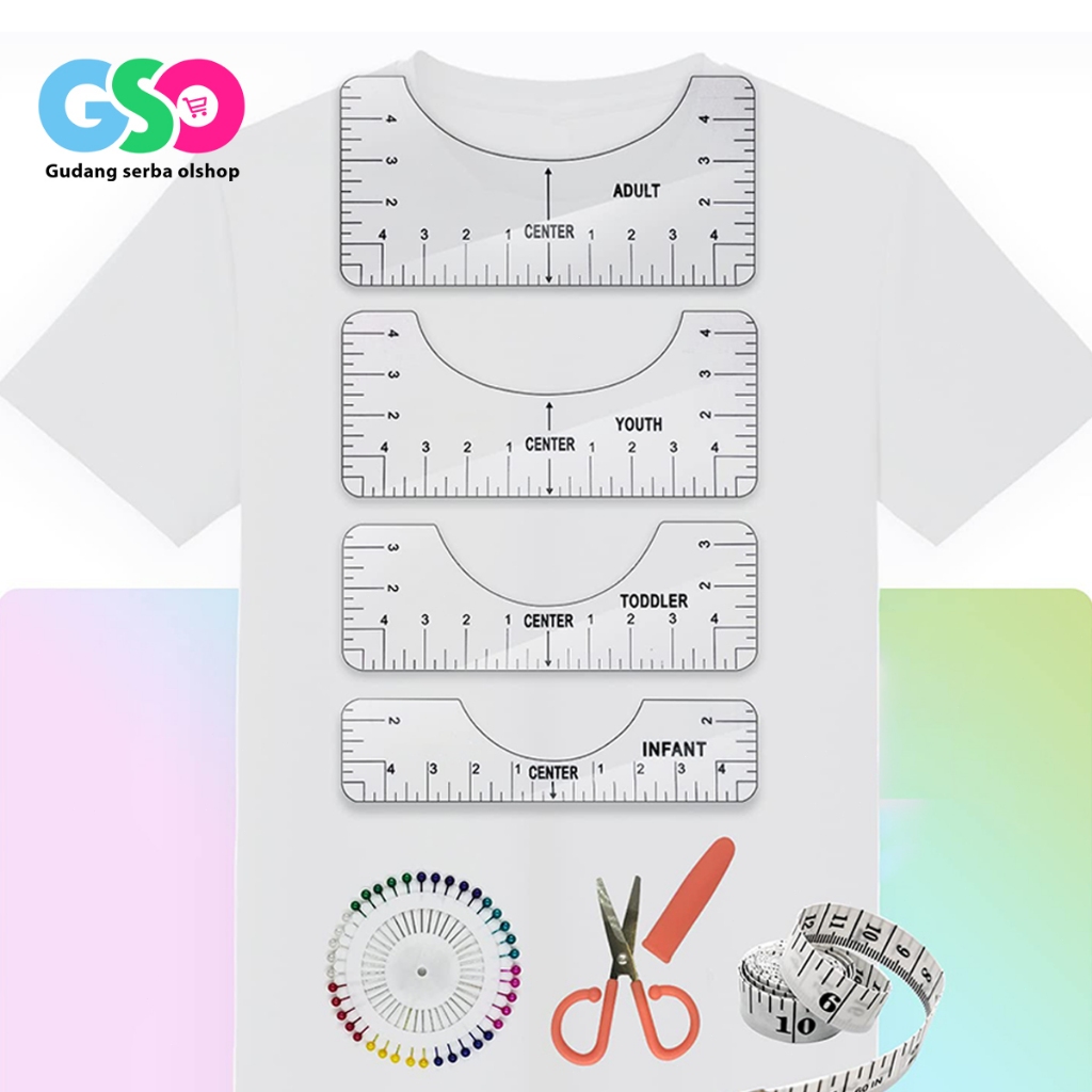 

Penggaris Kaos 4pcs T-Shirt Ruler Transparent Premium PVC Penggaris Untuk Pengukur Sablon Round Neck
