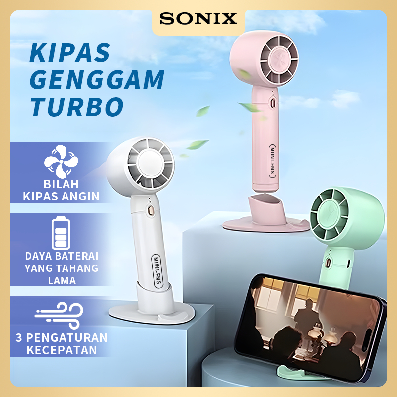 Sonix Mini Fan SF01 Portable Semi-Conductor Cooling Tech 2-in-1 Turbo Kipas Angin Genggam Phone Hold