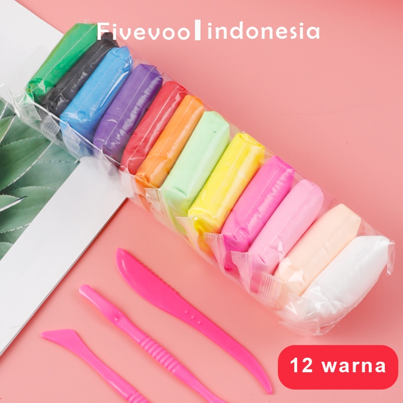 

FIVEVOO Set Polymer Clay Warna Anti Toksik untuk Anak / Mainan Edukasi Kreatif / Mainan Anak Clay 12 Warna