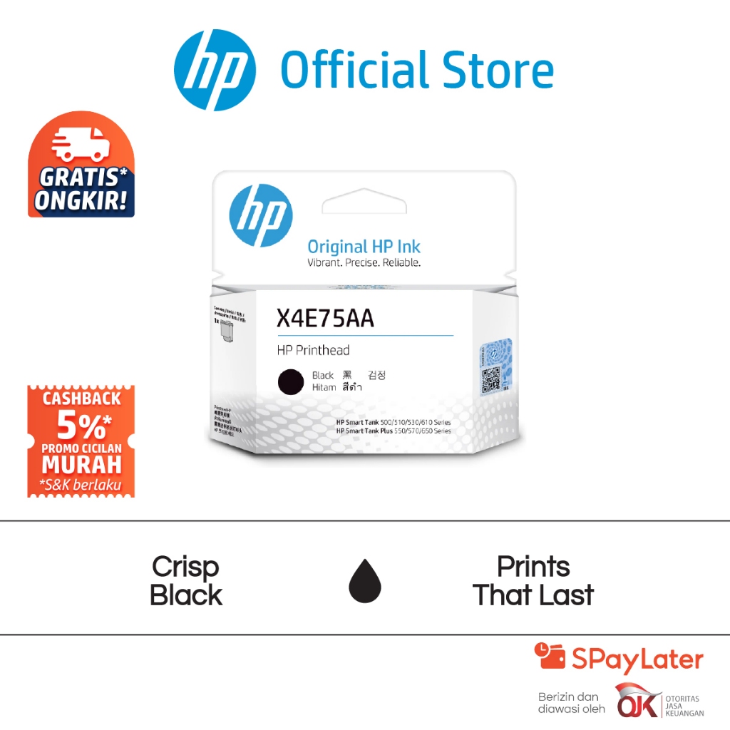 Tinta Printer HP X4E75A Inktank Printhead Black Original Hitam Cartridge Asli Ori Promo Murah Gratis