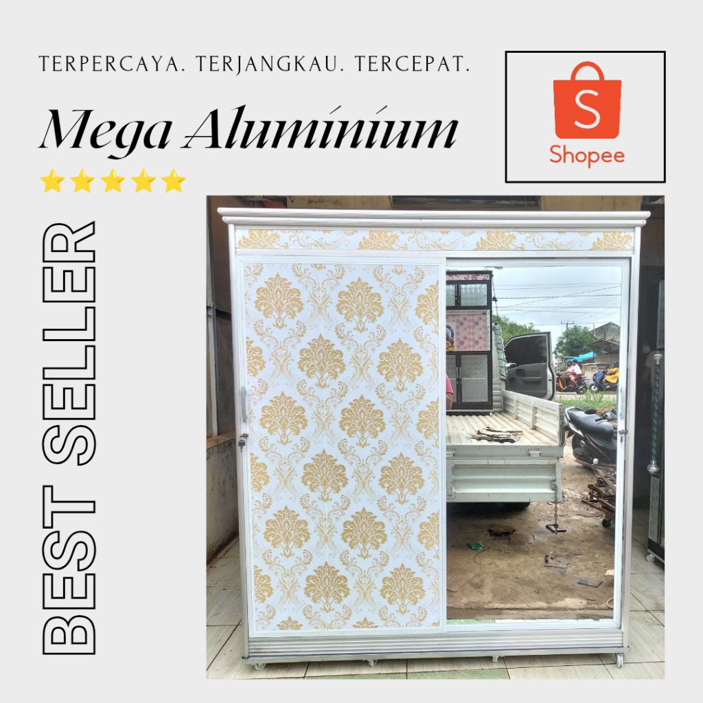 LEMARI PAKAIAN 2 PINTU SLEDING ALUMINIUM MURAH PALEMBANG