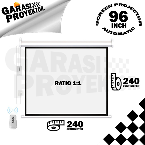 Layar Proyektor Gantung Otomatis 96 inch | motorized | use remote to roll up & down