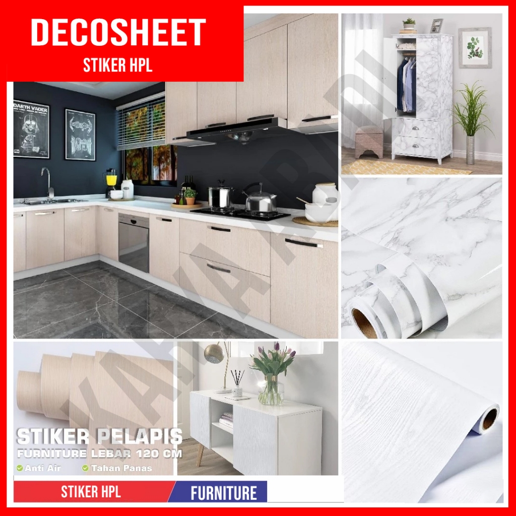 Wallpaper Stiker Lemari Sticker Meja Kayu Kitchen Set Dinding Dapur Putih Glossy Motif Serat Kayu